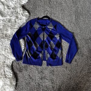 New York & Company Argyle Button Up Cardigan Sweater With Jeweled Buttons